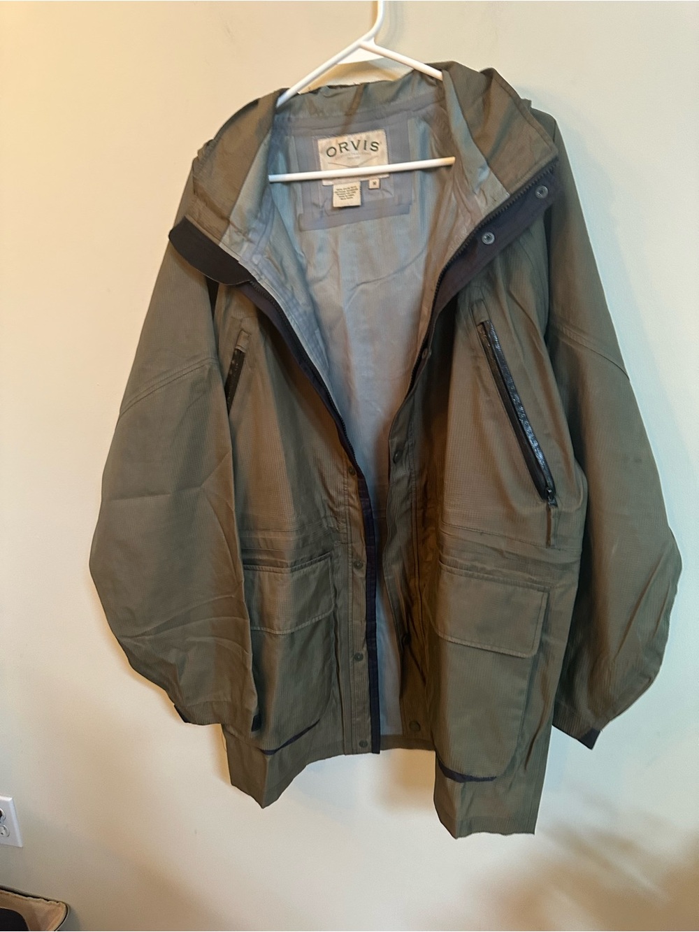 Vintage Orvis Foul Weather Hooded Windbreaker – Green – Lightweight Packable – M
